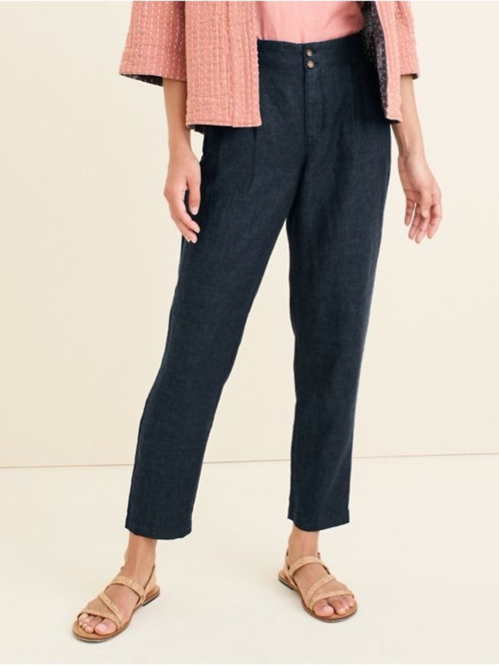Garnet Hill Navy Cropped Linen Blend Pants